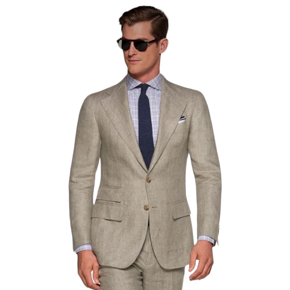 Suitsupply Beige Linen Two-Button Blazer